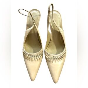 Ann Taylor Cream Slingback Heels with Pleated Design